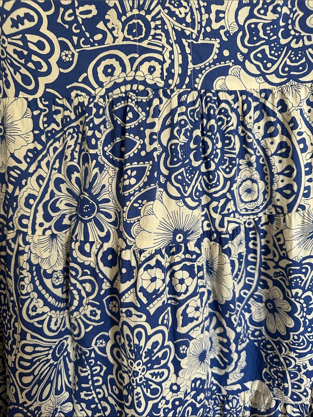 Umgee Blue and Cream Boho Paisley Midi tiered Dress- Size Small - Picture 2 of 7
